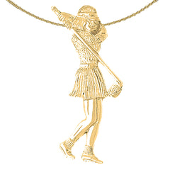 10K, 14K or 18K Gold Lady Golfer Pendant