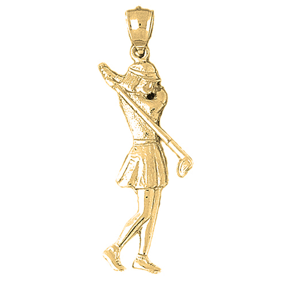 10K, 14K or 18K Gold Lady Golfer Pendant