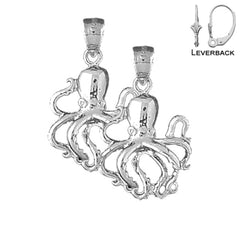 Sterling Silver 27mm Octopus Earrings (White or Yellow Gold Plated)