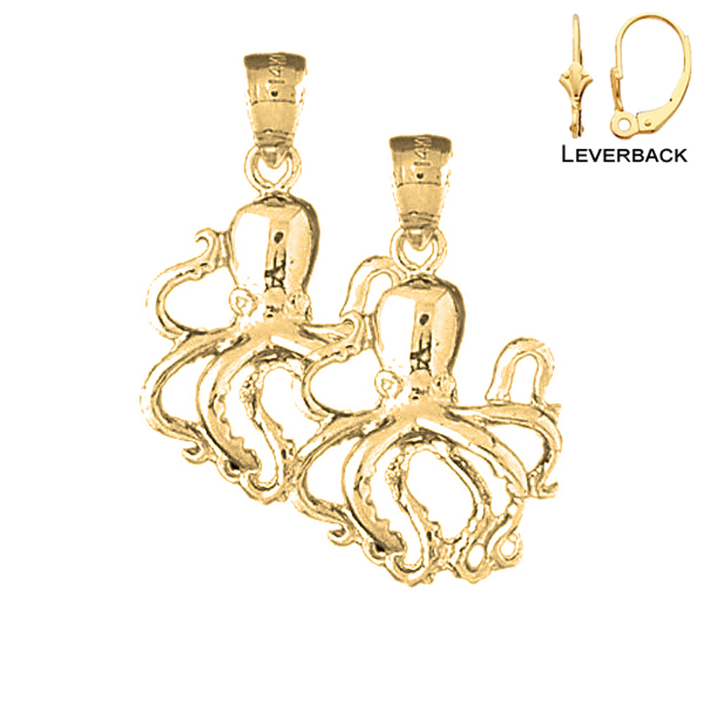 14K oder 18K Gold 27mm Oktopus Ohrringe
