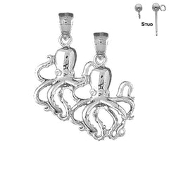 Pendientes de pulpo de plata de ley de 27 mm (chapados en oro blanco o amarillo)