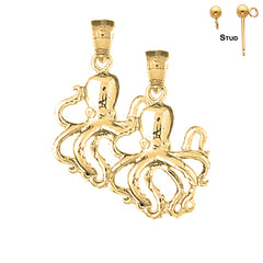 Sterling Silver 27mm Octopus Earrings (White or Yellow Gold Plated)