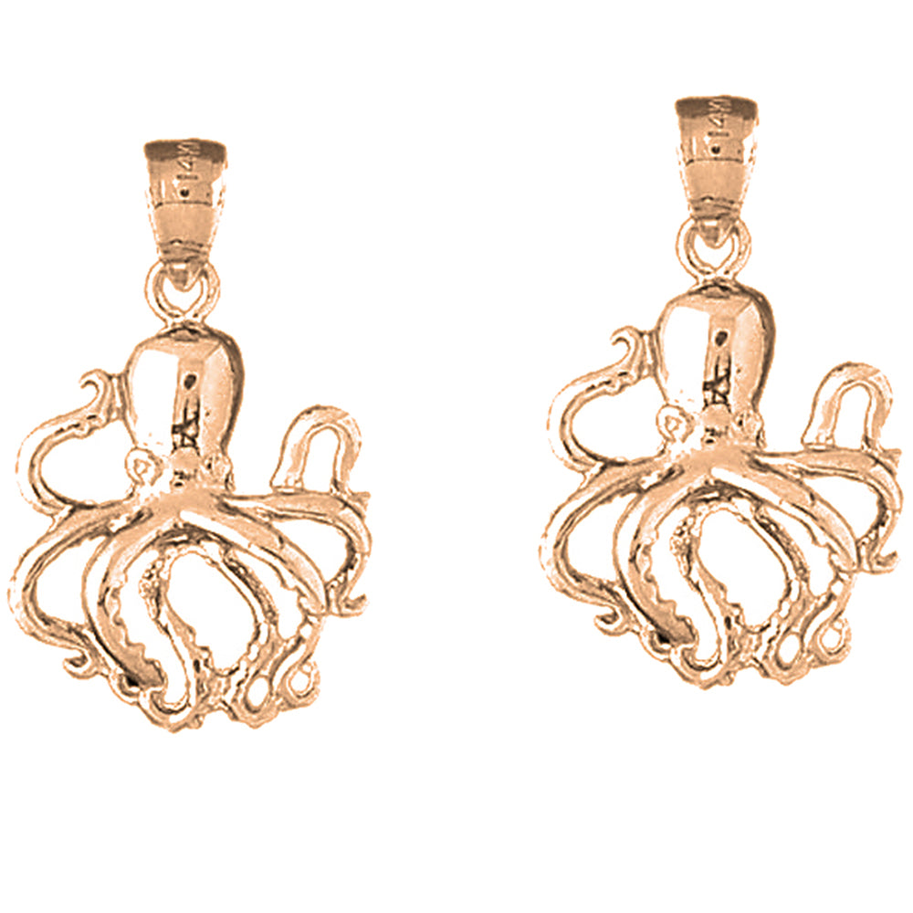 14K or 18K Gold 27mm Octopus Earrings