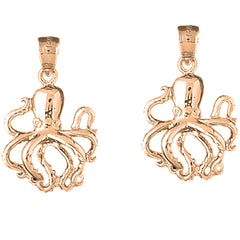 14K or 18K Gold 27mm Octopus Earrings