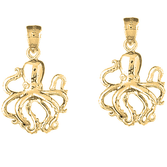 14K or 18K Gold 27mm Octopus Earrings