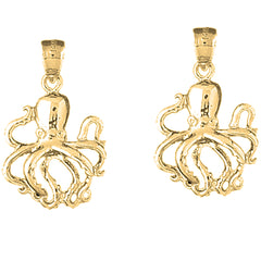 14K or 18K Gold 27mm Octopus Earrings