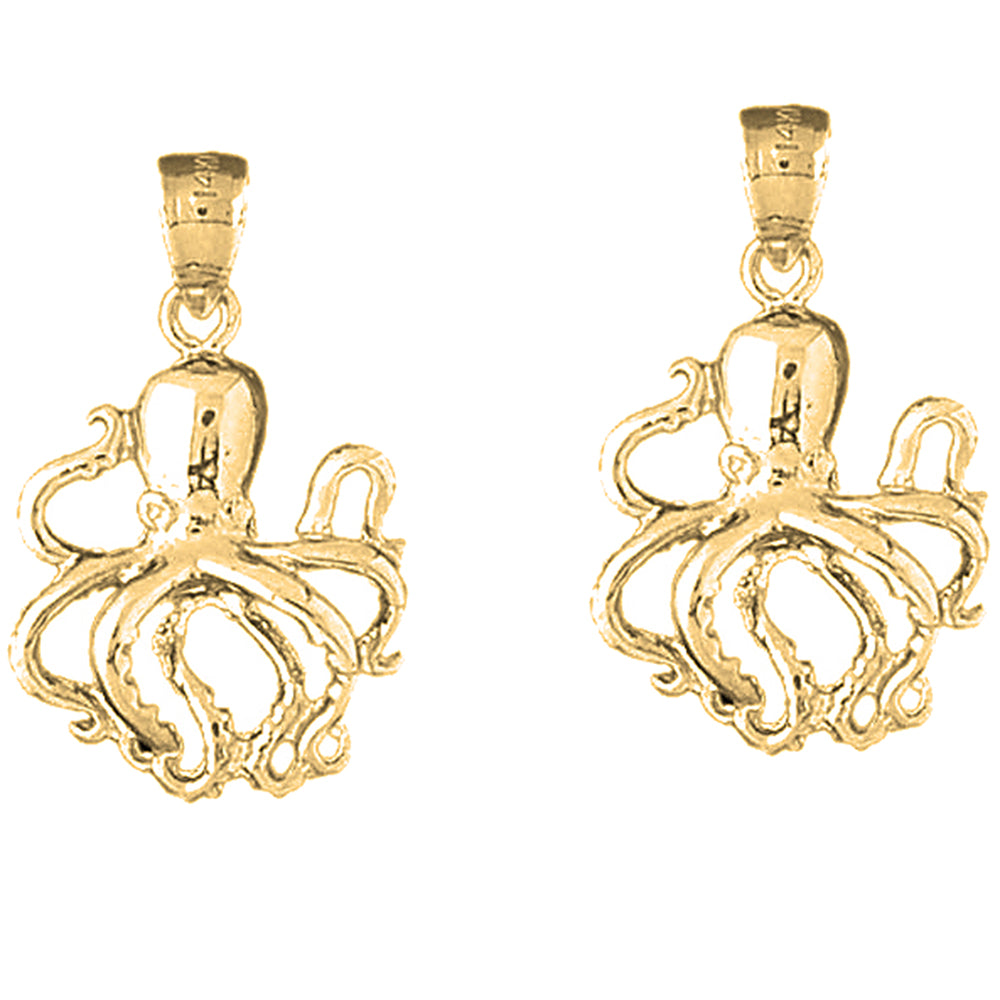 Yellow Gold-plated Silver 27mm Octopus Earrings