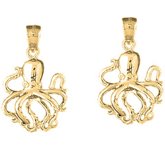 Yellow Gold-plated Silver 27mm Octopus Earrings