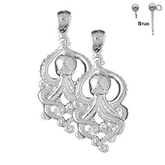 Sterling Silver 43mm Octopus Earrings (White or Yellow Gold Plated)