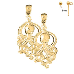 Sterling Silver 43mm Octopus Earrings (White or Yellow Gold Plated)