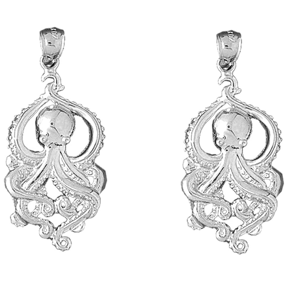 Sterling Silver 43mm Octopus Earrings