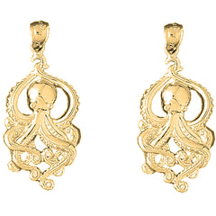Yellow Gold-plated Silver 43mm Octopus Earrings