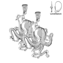 Sterling Silver 43mm Octopus Earrings (White or Yellow Gold Plated)