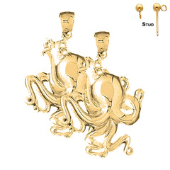 Sterling Silver 43mm Octopus Earrings (White or Yellow Gold Plated)