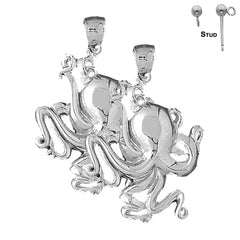 Sterling Silver 43mm Octopus Earrings (White or Yellow Gold Plated)