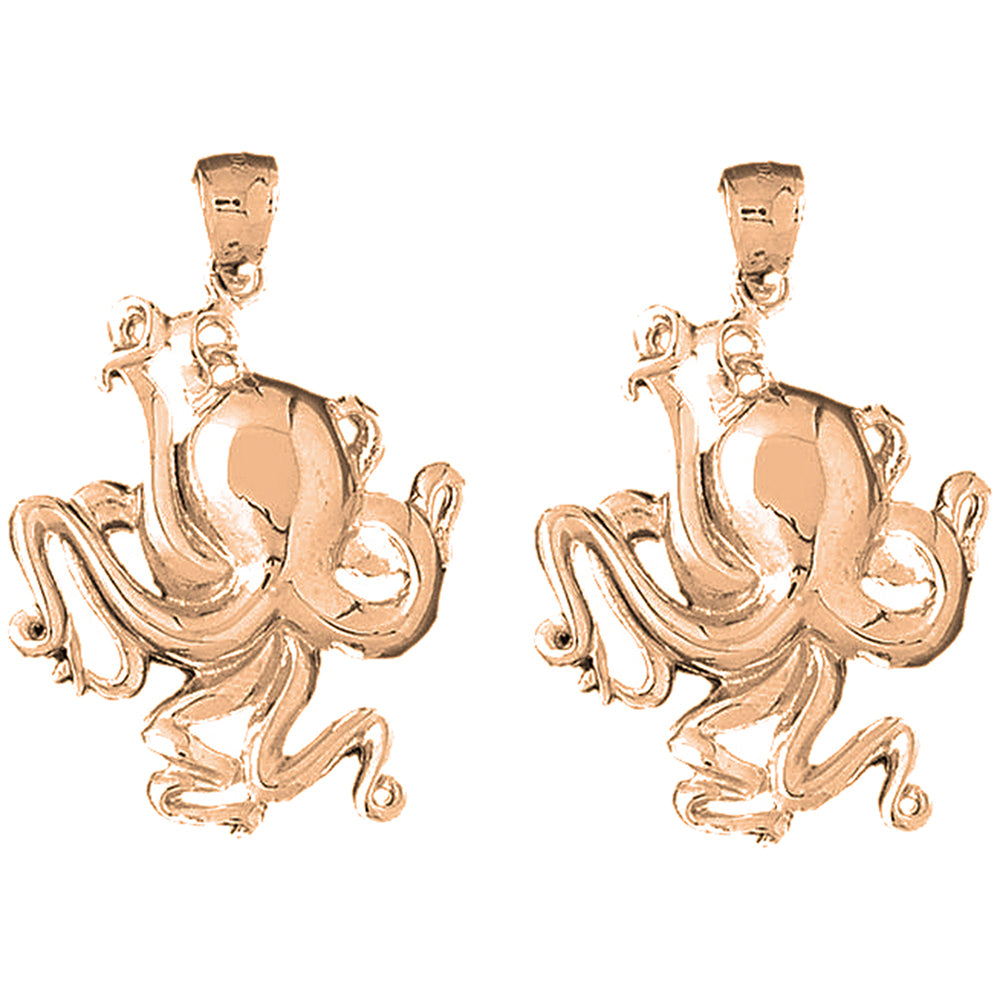 14K or 18K Gold 43mm Octopus Earrings