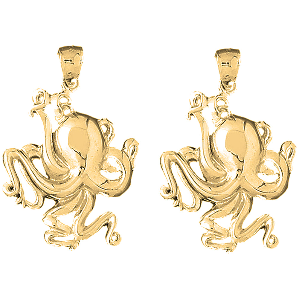 Yellow Gold-plated Silver 43mm Octopus Earrings