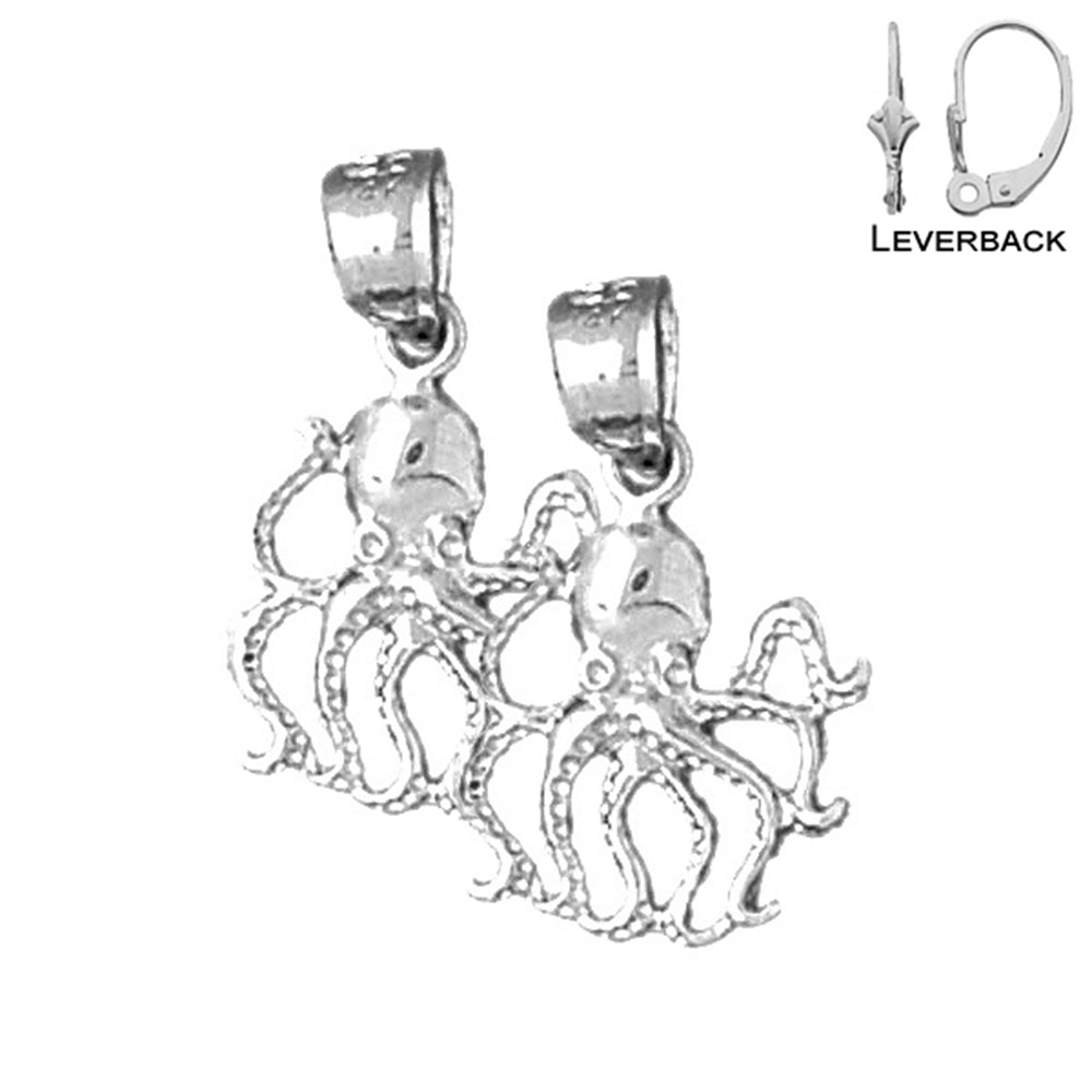 Sterling Silver 20mm Octopus Earrings (White or Yellow Gold Plated)