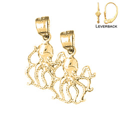 Sterling Silver 20mm Octopus Earrings (White or Yellow Gold Plated)