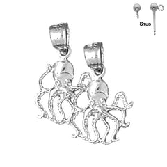 Sterling Silver 20mm Octopus Earrings (White or Yellow Gold Plated)