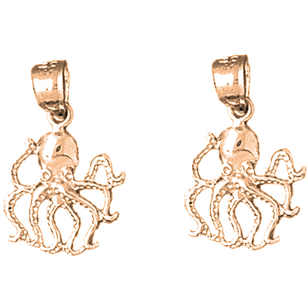 14K or 18K Gold 20mm Octopus Earrings