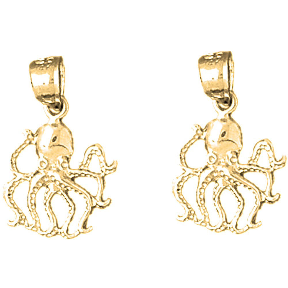 14K or 18K Gold 20mm Octopus Earrings