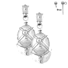 Sterling Silver 19mm Jockey Helmet Earrings (White or Yellow Gold Plated)