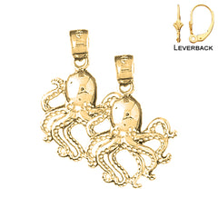Sterling Silver 25mm Octopus Earrings (White or Yellow Gold Plated)