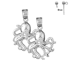 Sterling Silver 25mm Octopus Earrings (White or Yellow Gold Plated)