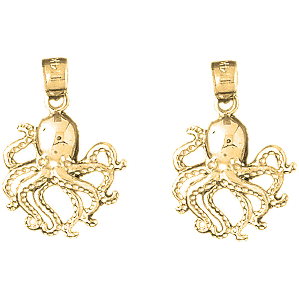 Yellow Gold-plated Silver 25mm Octopus Earrings