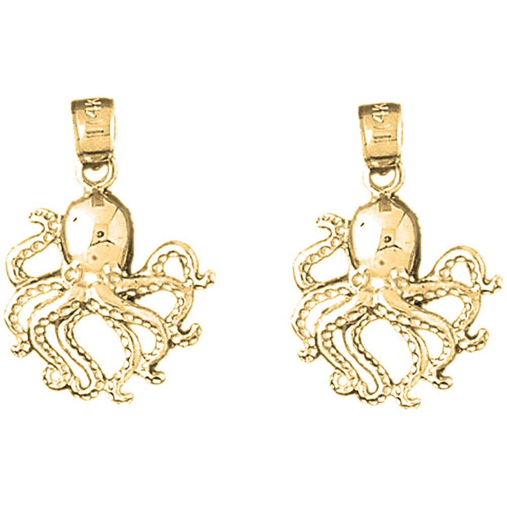 14K or 18K Gold 25mm Octopus Earrings