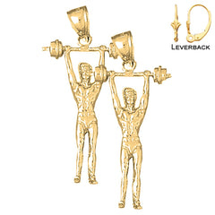 Sterling Silver 40mm 3D Body Builder Earrings (White or Yellow Gold Plated)