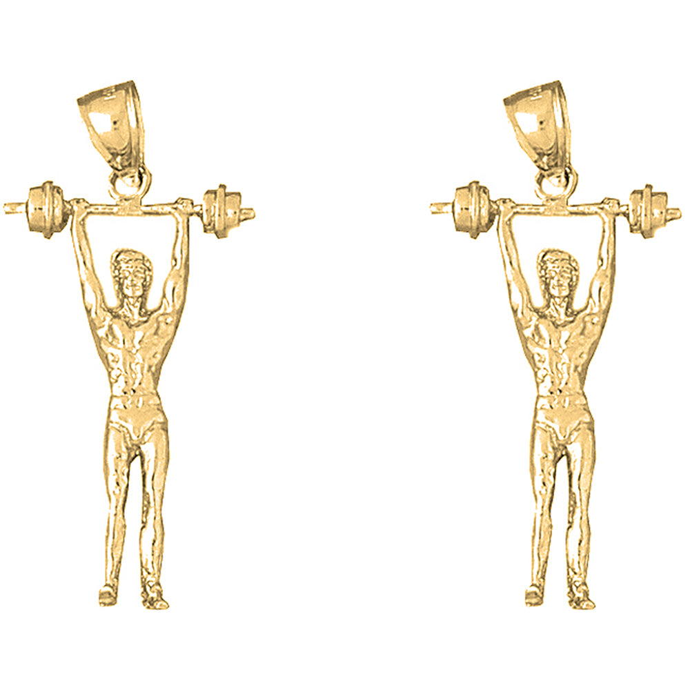 Yellow Gold-plated Silver 40mm 3D Body Builder Earrings