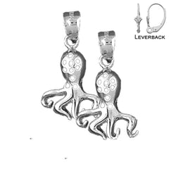 Sterling Silver 24mm Octopus Earrings (White or Yellow Gold Plated)