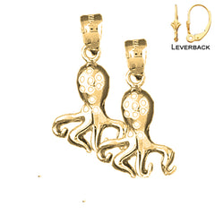 Sterling Silver 24mm Octopus Earrings (White or Yellow Gold Plated)