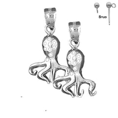 Sterling Silver 24mm Octopus Earrings (White or Yellow Gold Plated)