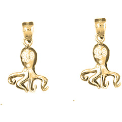 Yellow Gold-plated Silver 24mm Octopus Earrings