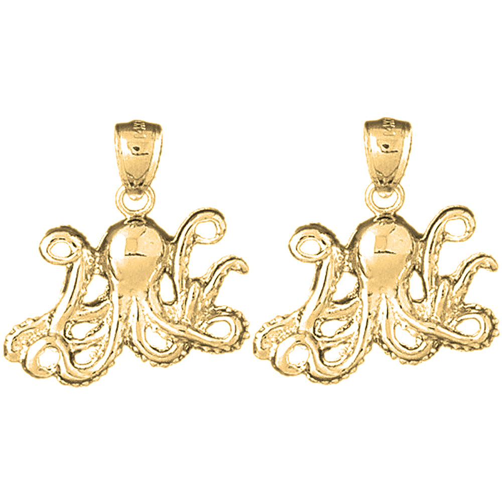 Yellow Gold-plated Silver 26mm Octopus Earrings