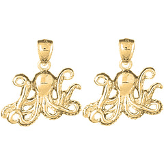 Yellow Gold-plated Silver 26mm Octopus Earrings