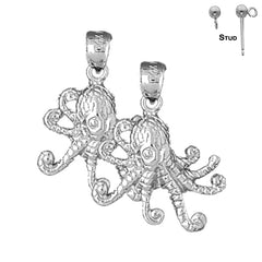 Pendientes de pulpo de plata de ley de 25 mm (chapados en oro blanco o amarillo)