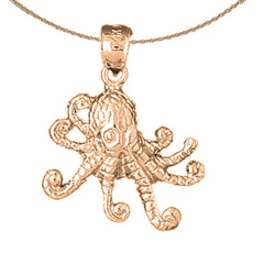 Oktopus-Anhänger aus 10 Karat, 14 Karat oder 18 Karat Gold