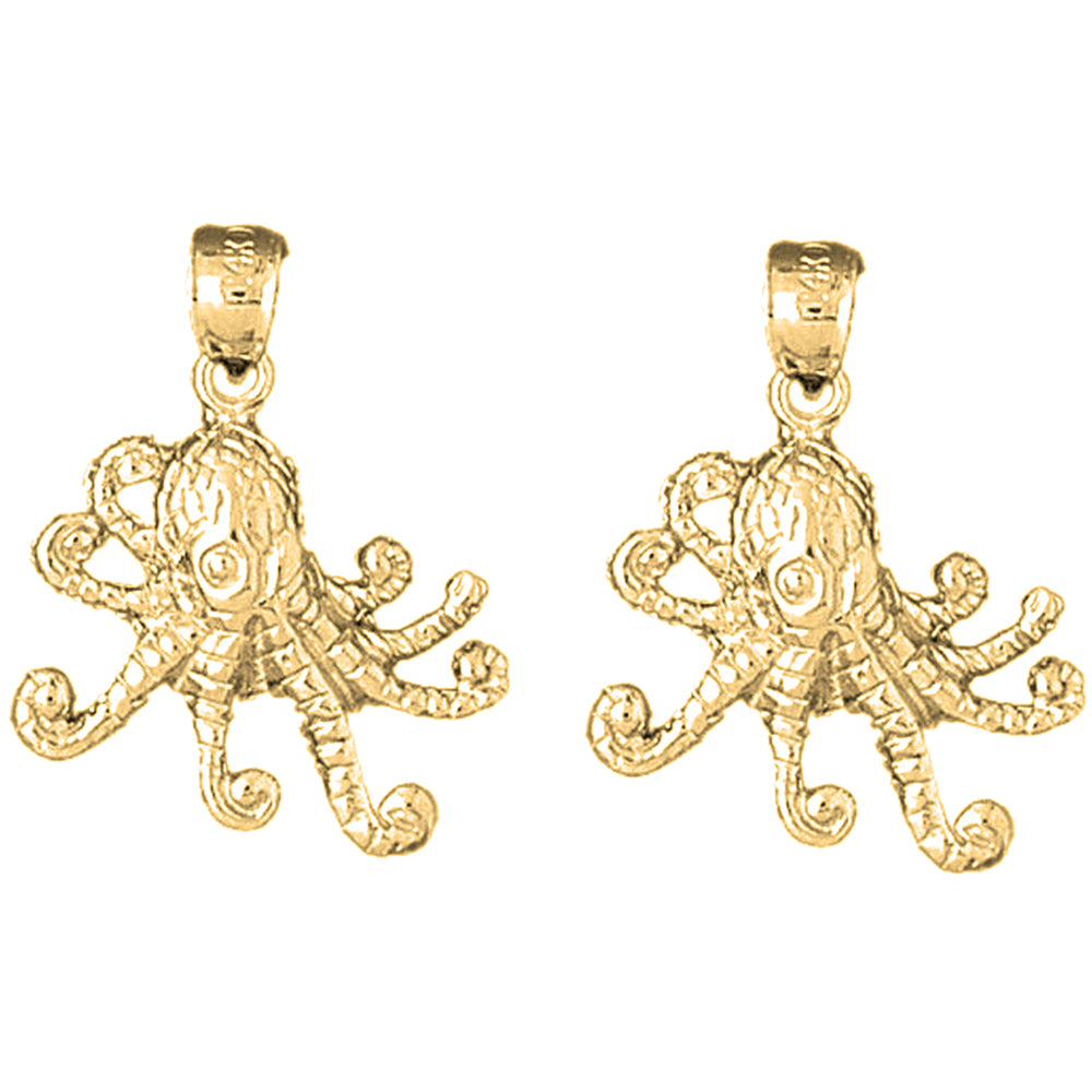 Yellow Gold-plated Silver 25mm Octopus Earrings