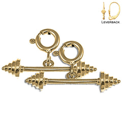 Sterling Silver 9mm 3D Barbell Earrings (White or Yellow Gold Plated)