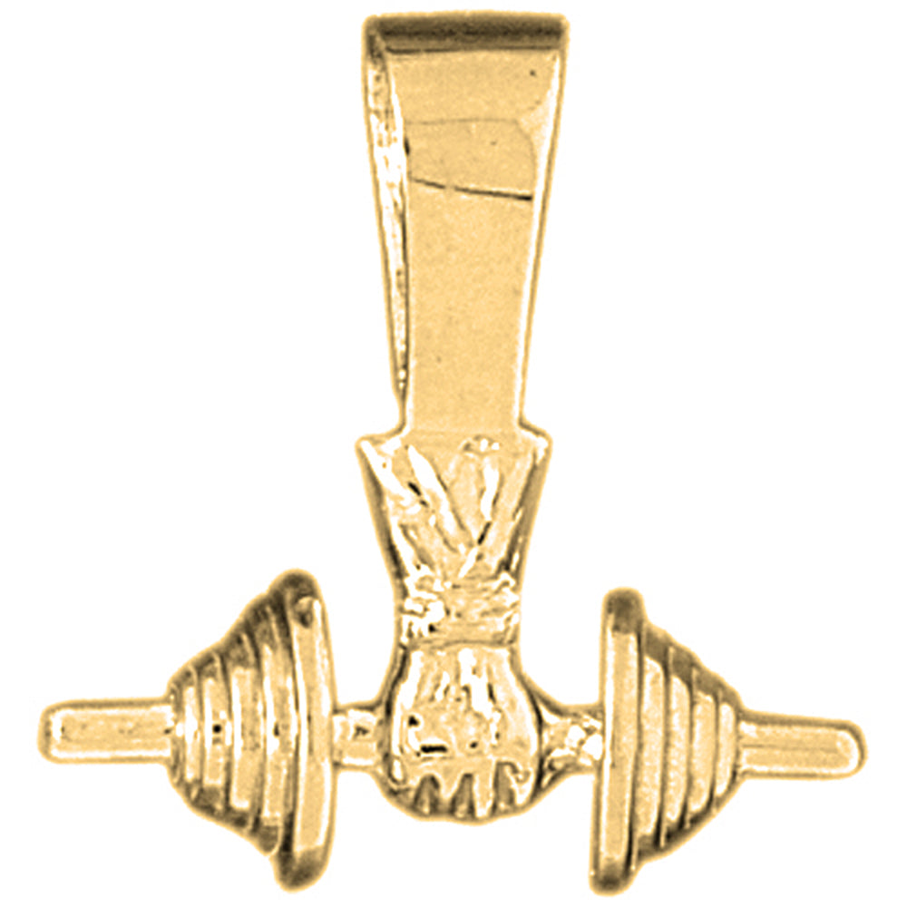 10K, 14K or 18K Gold 3D Barbell Pendant