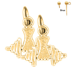 Sterling Silver 13mm Dumbbell Earrings (White or Yellow Gold Plated)