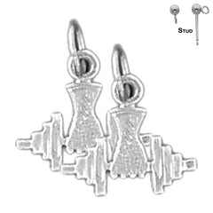 Sterling Silver 13mm Dumbbell Earrings (White or Yellow Gold Plated)