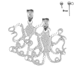 Pendientes de pulpo de plata de ley de 25 mm (chapados en oro blanco o amarillo)