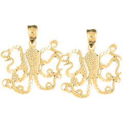 Yellow Gold-plated Silver 25mm Octopus Earrings