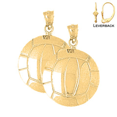 Sterling Silver 27mm Volleyball Earrings (White or Yellow Gold Plated)