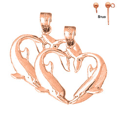 14K or 18K Gold Dolphin Heart Earrings